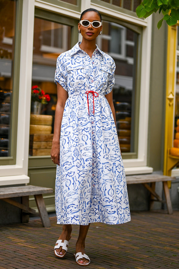 Marina Dress Fish Print Midi