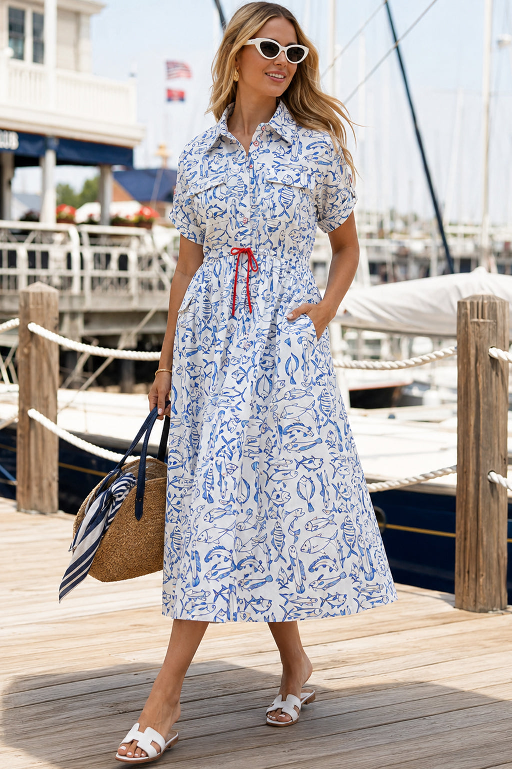 Marina Dress Fish Print Midi Pre-Order Wyatt Wylde Marina Dress Fish Print Midi Pre-Order Wyatt Wylde