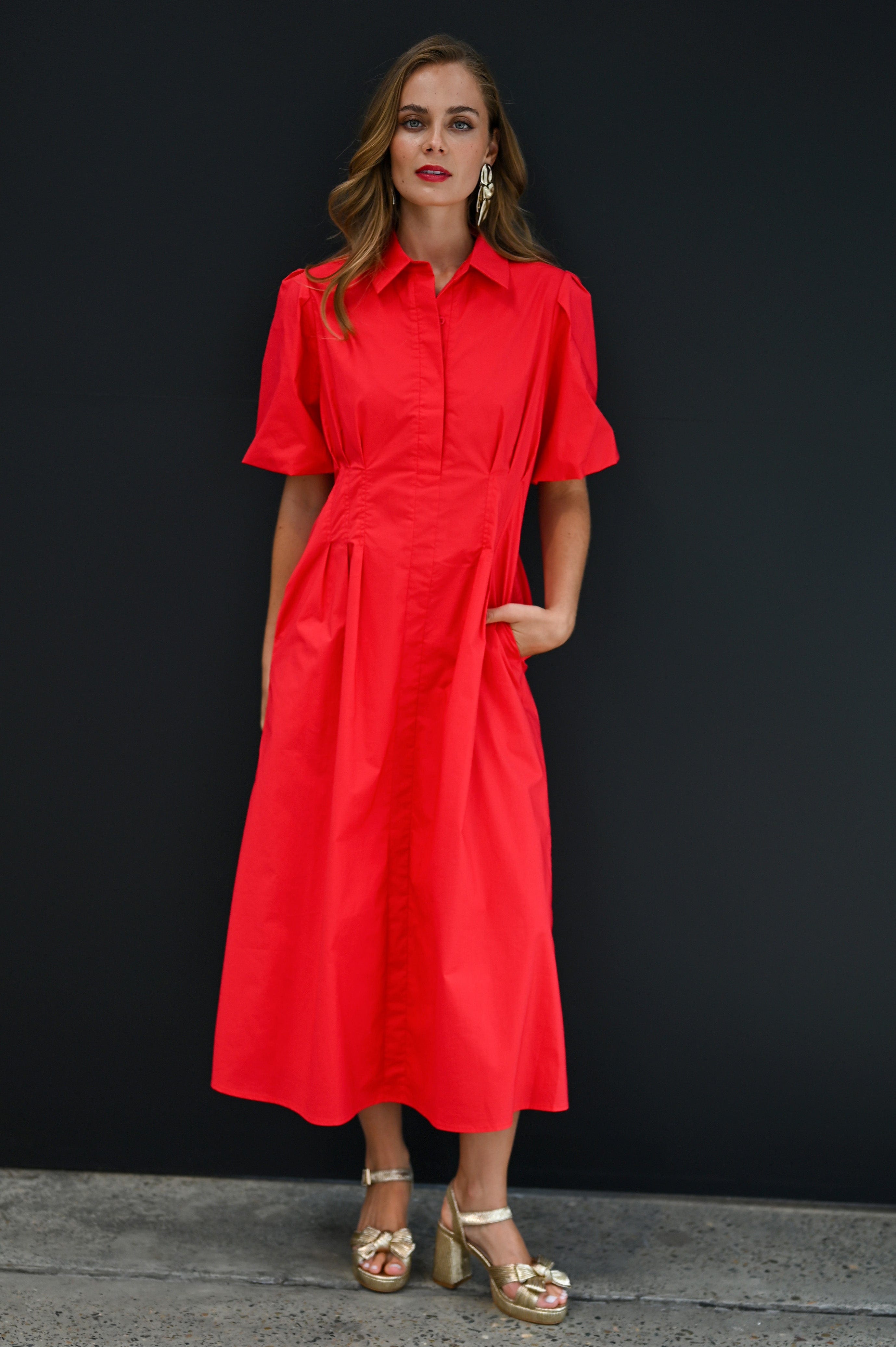 美品 ENFOLD TACK SLEEVE SHIRTS DRESS 38 赤 Axel Dress Red – Wyatt Wylde